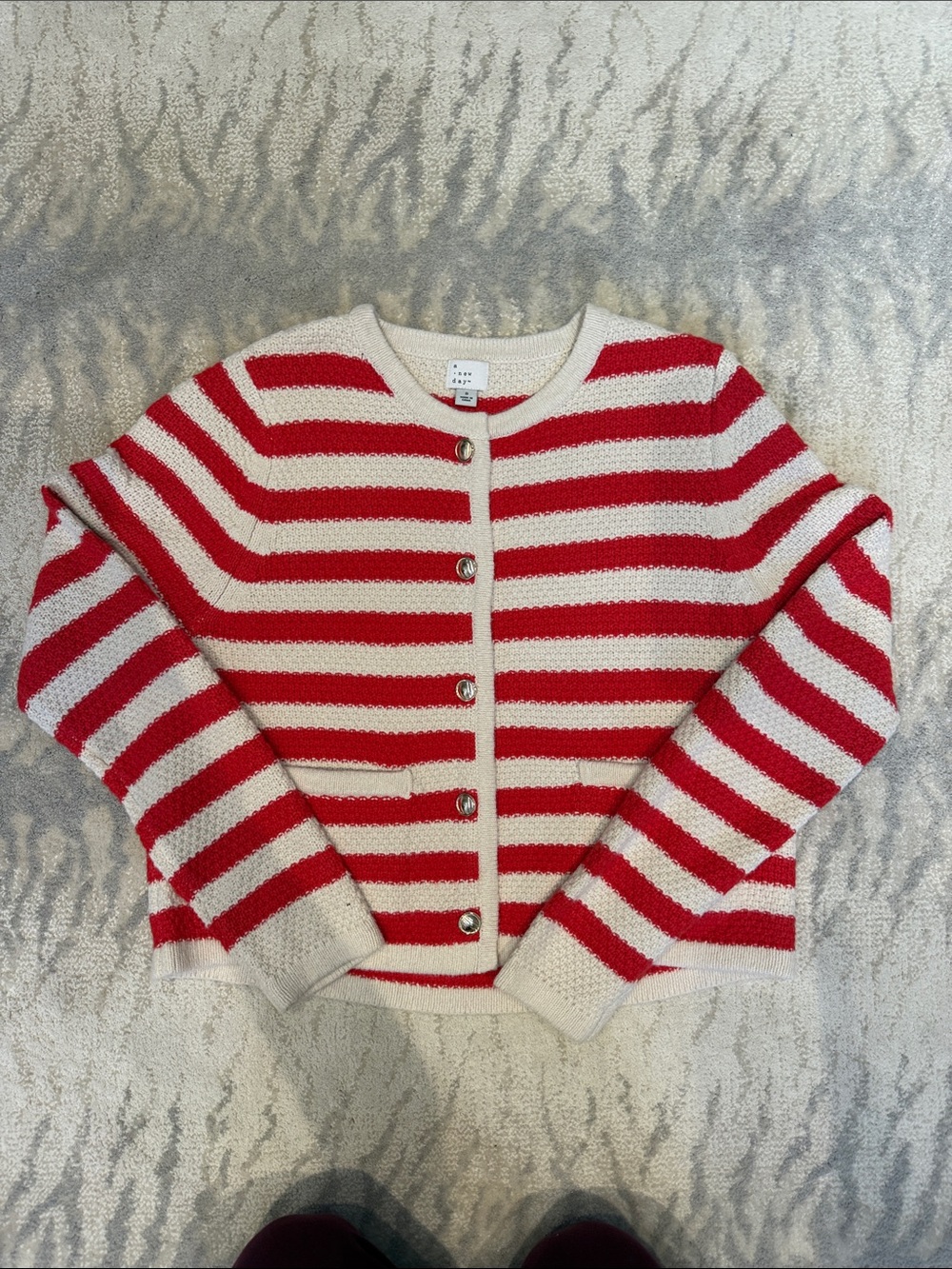 a new day Red and Cream Striped Button-Front Cardigan